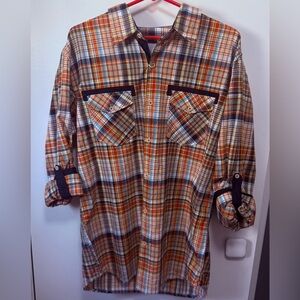 American Breed Orange Black Plaid Long Sleeve Button Shirt Sz Large New W/ Tags